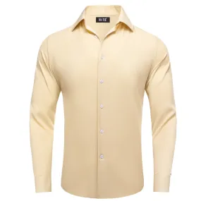 Hi-Tie Solid Champagne Casual Versatile Men's Long Sleeve Dress Shirt