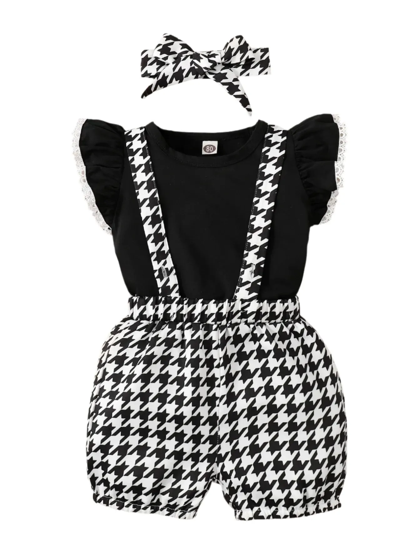 Houndstooth Print Overall Short Set