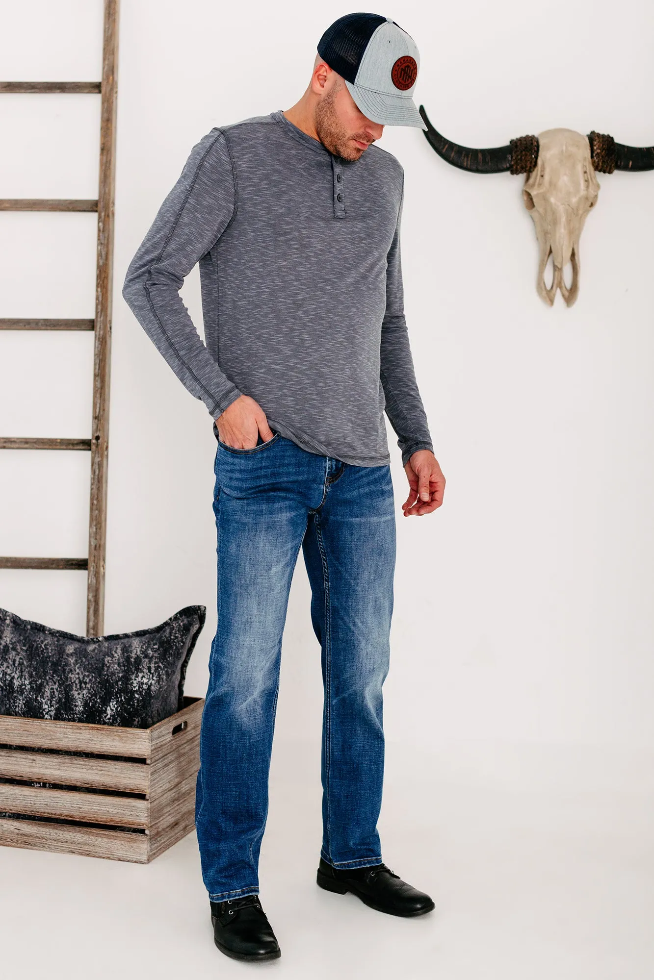 Hudson Men's Henley Top (Heather Grey)