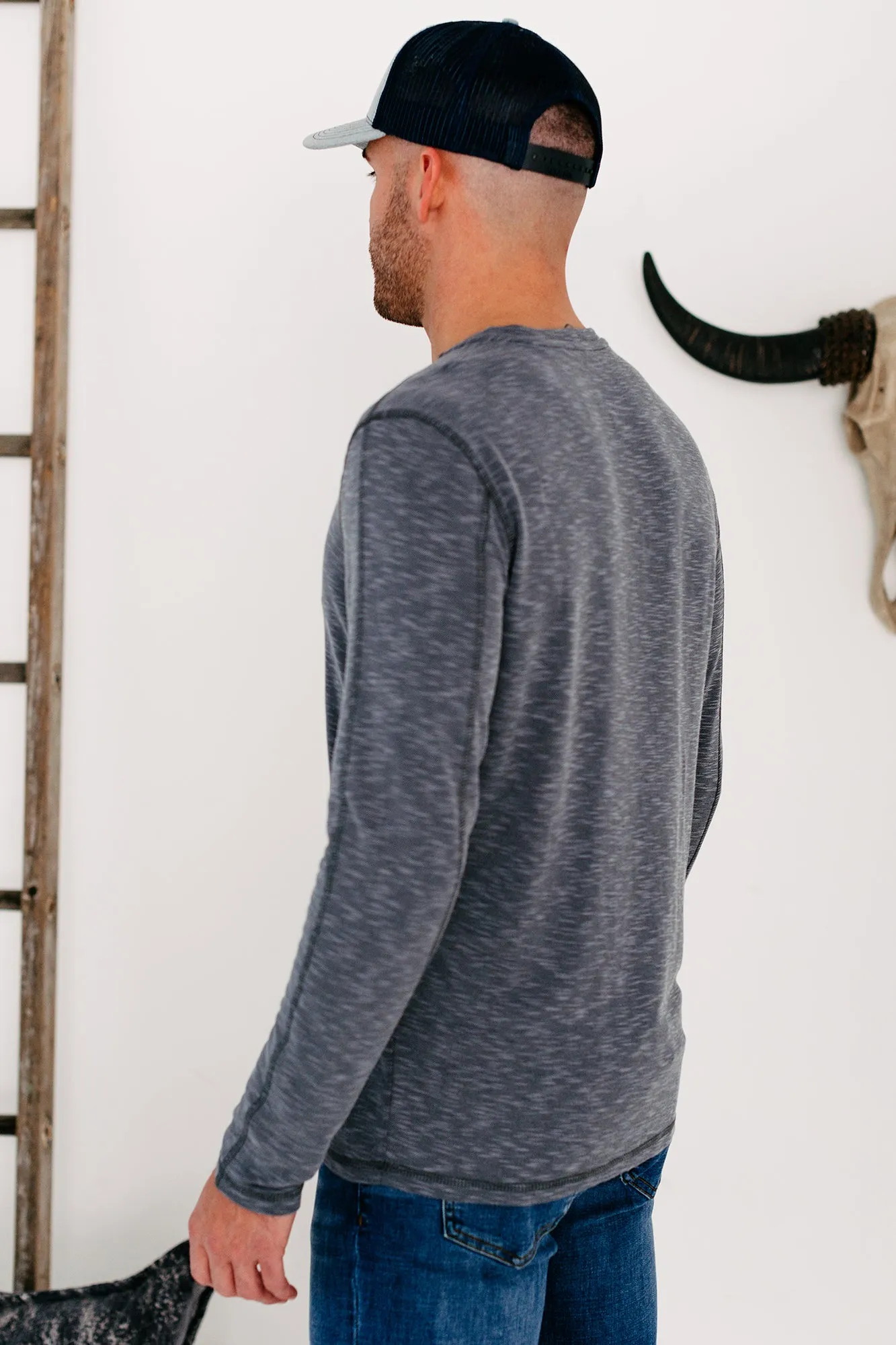 Hudson Men's Henley Top (Heather Grey)