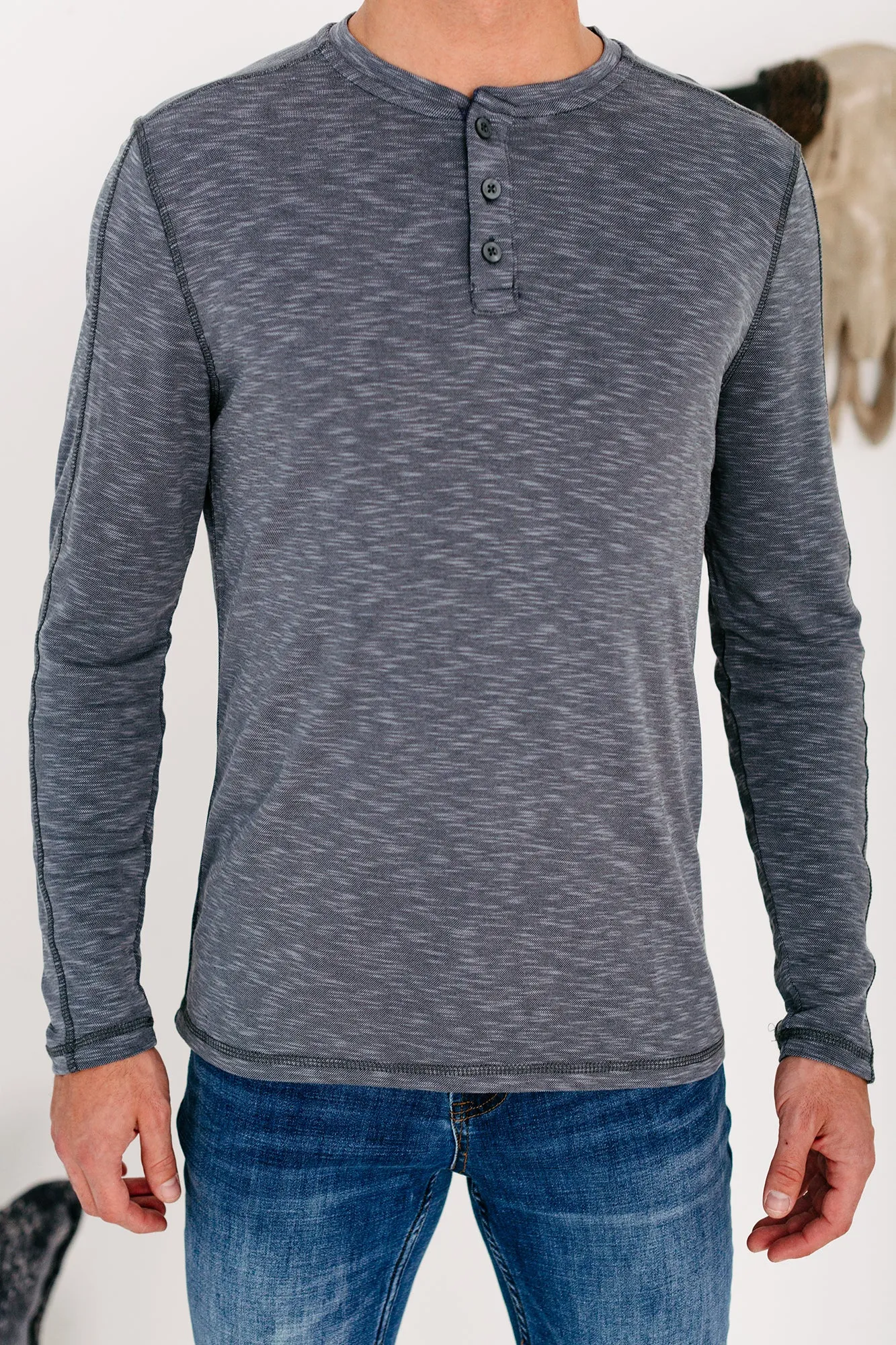 Hudson Men's Henley Top (Heather Grey)