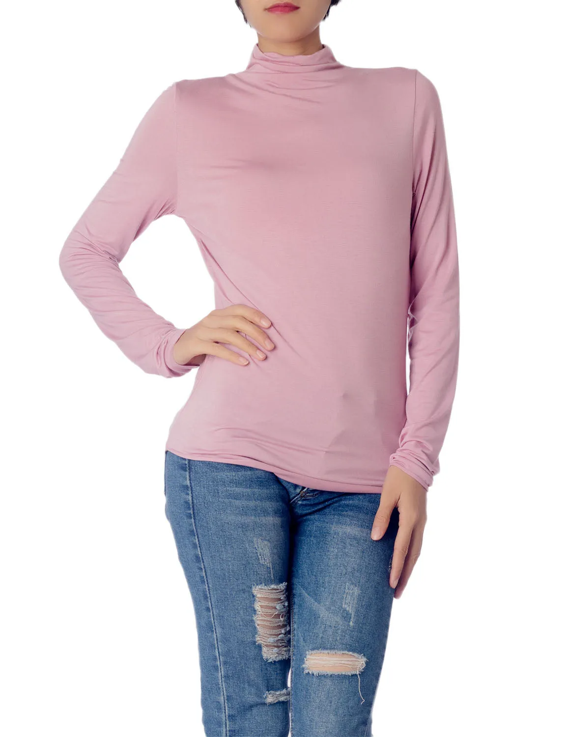 iB-iP Women's Tops Turtleneck Slim Fit Long Sleeve High Neck Cozy Silky Henley