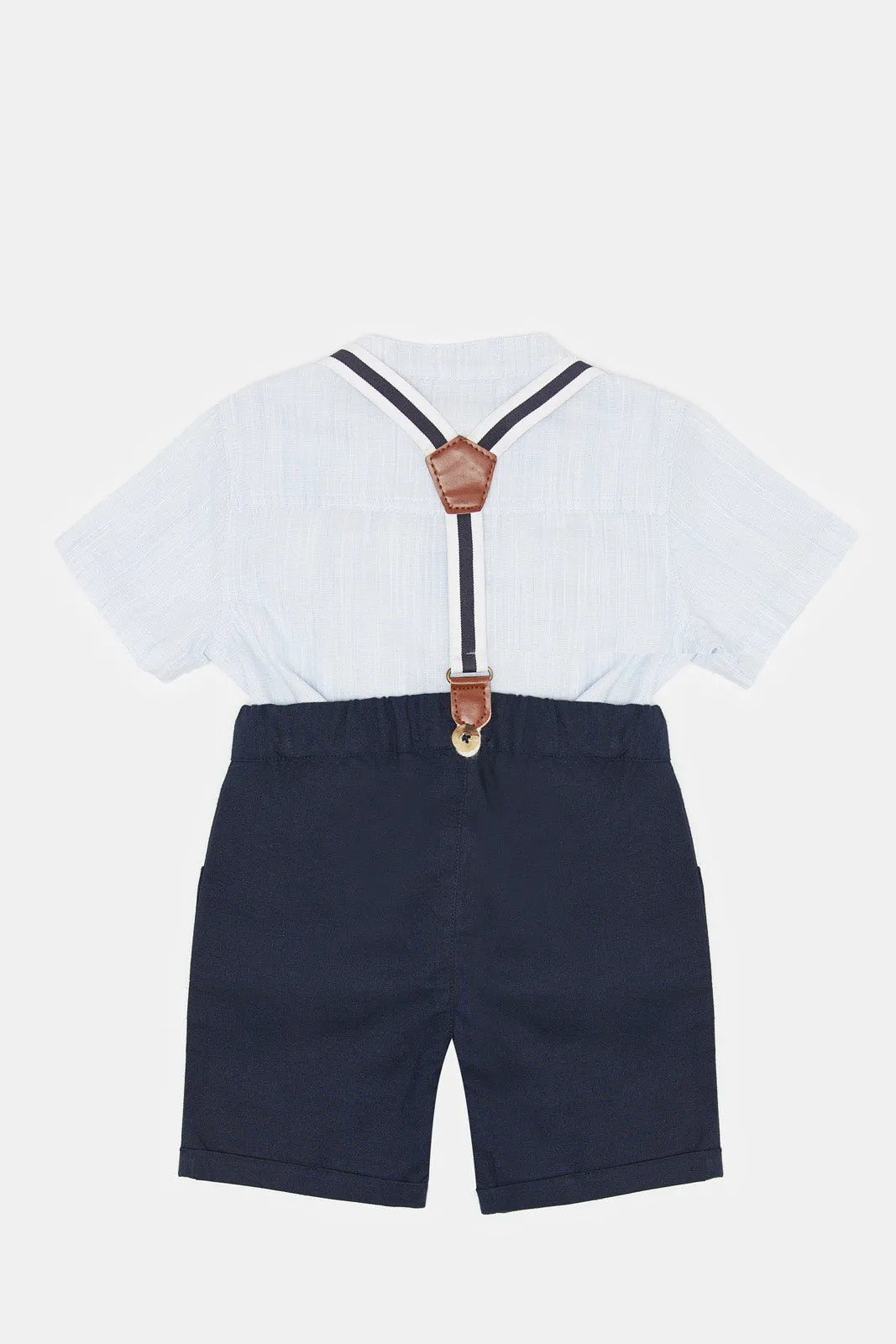 Infant Boys Navy And White Suspender Short Set (2 Piece)