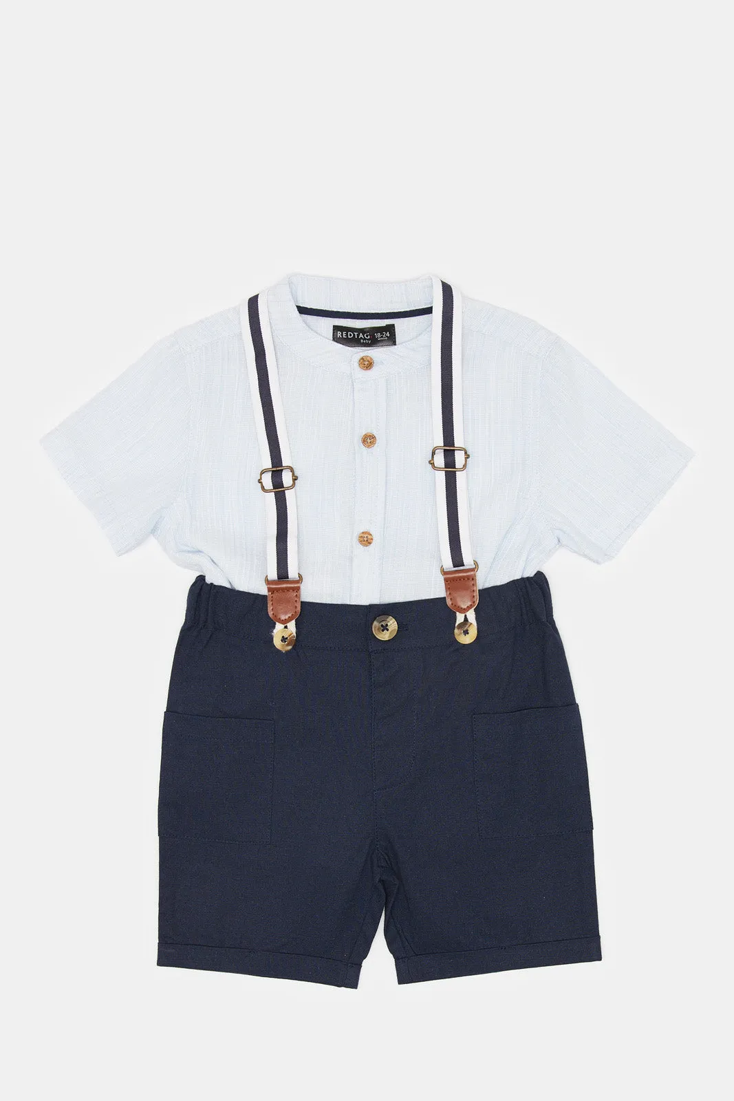 Infant Boys Navy And White Suspender Short Set (2 Piece)