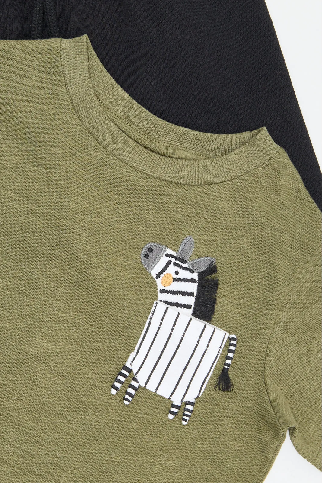 Infant Boys Olive And Black Zebra Print Casual Set (2 Piece)