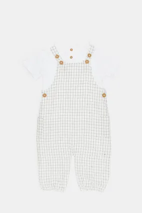 Infant Boys White And Blue Check Dungaree Set (2 Piece)