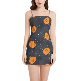 Jack O Lantern Sleeveless Square Neckline Spaghetti Strap Mini Dress