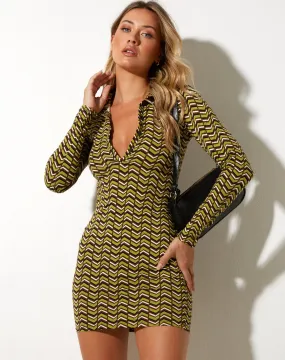 Javiera Mini Dress in Chevron Green