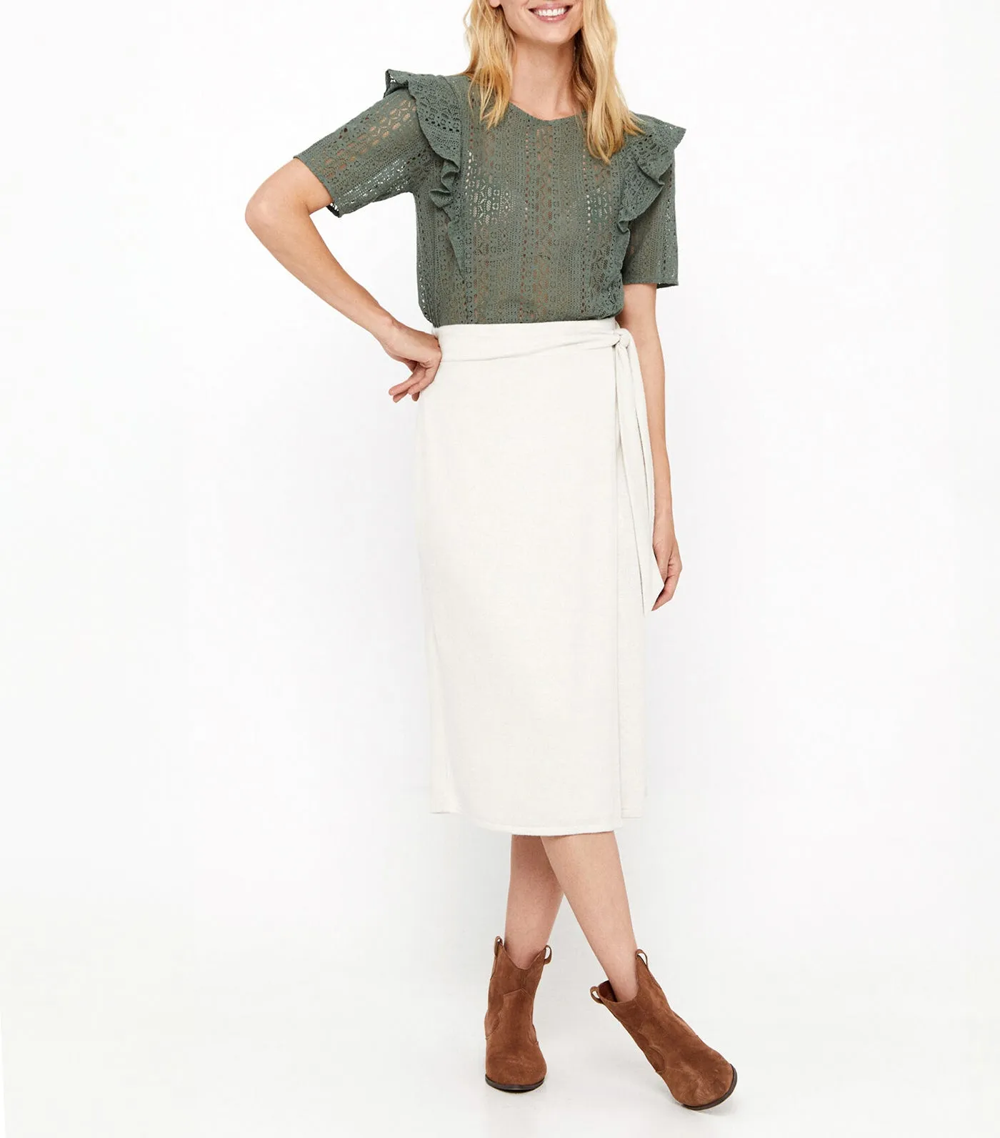 Jersey Knit Midi Skirt Sand