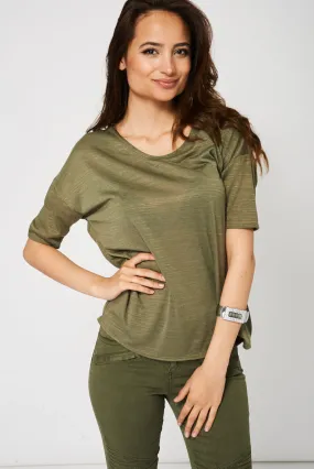 Khaki Deep V Back Top