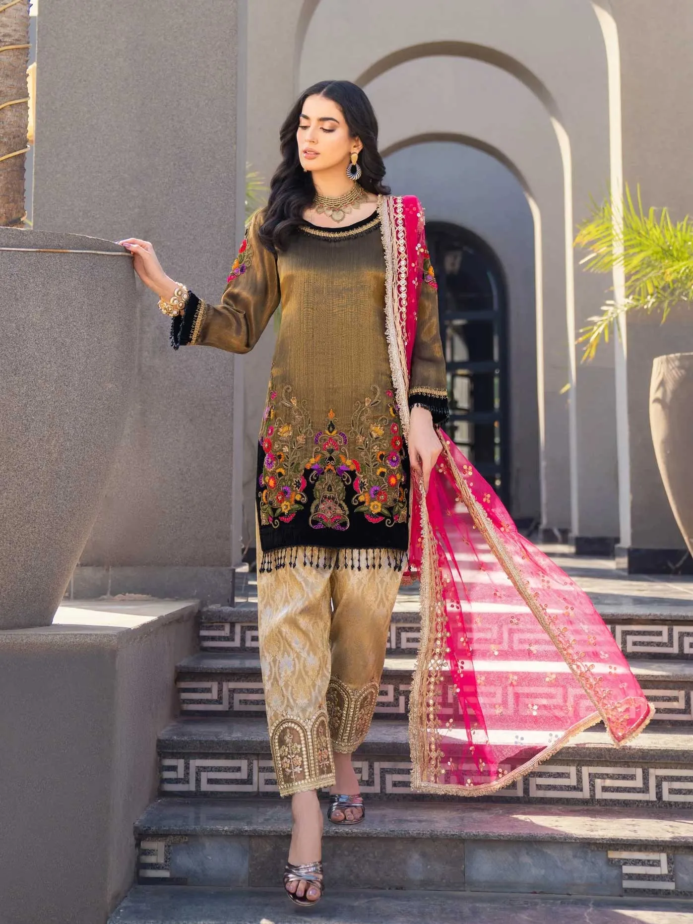 Khuda Baksh Pure Resham Masoori Gold 3-Piece Suit