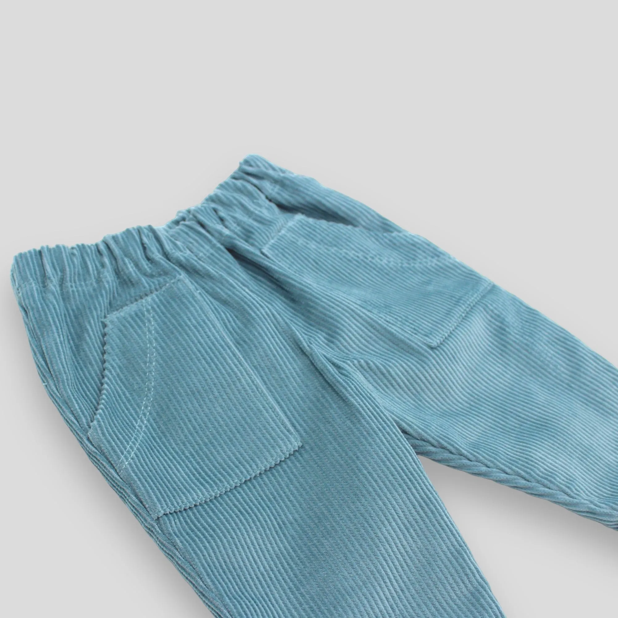 Kids' and Baby Cotton Corduroy Pants - Rain Blue with Front Pocket