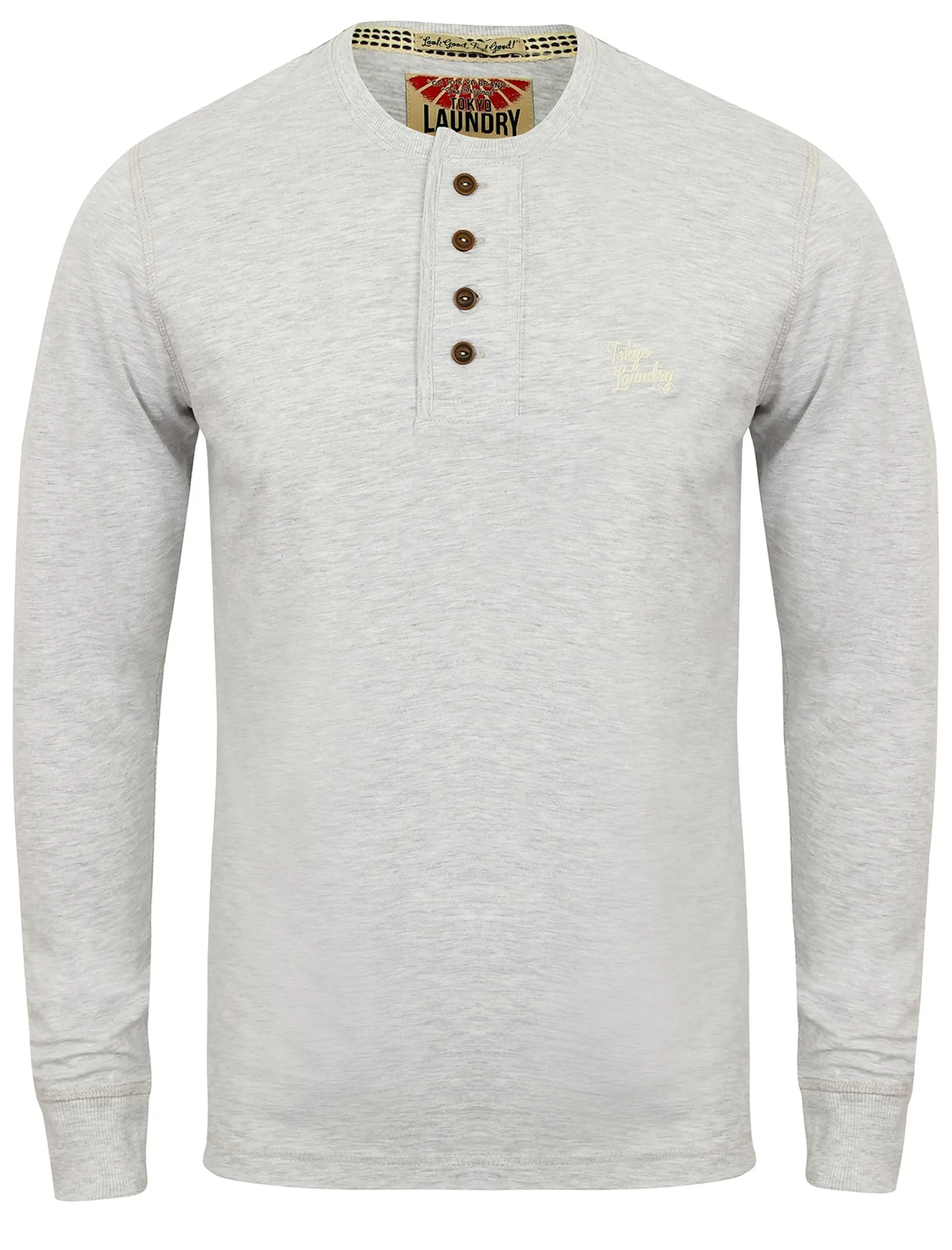 Lawton Cove Long Sleeve Henley Top in Ice Grey Marl - Tokyo Laundry