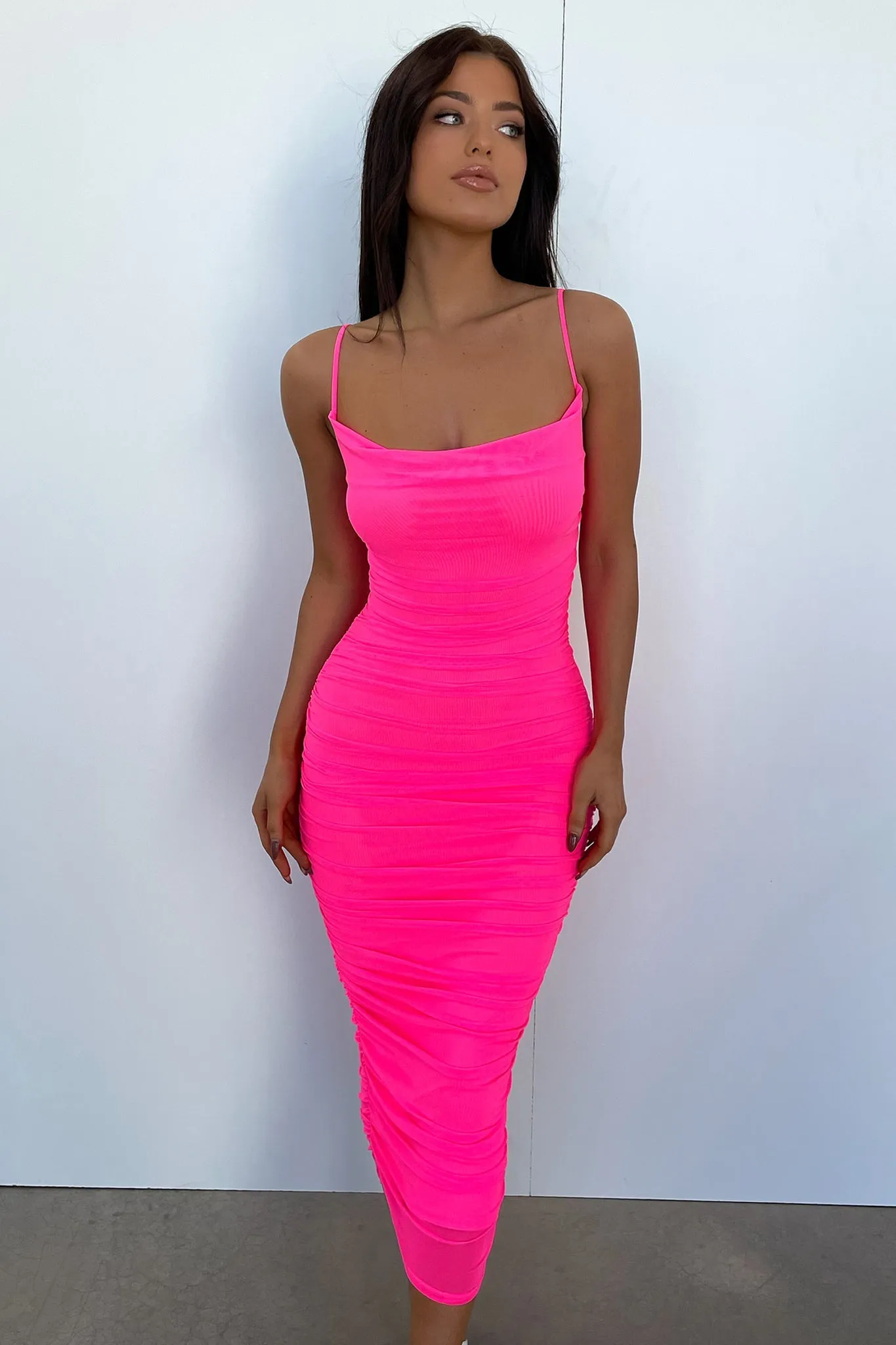 Linda Midi Dress - Neon Pink