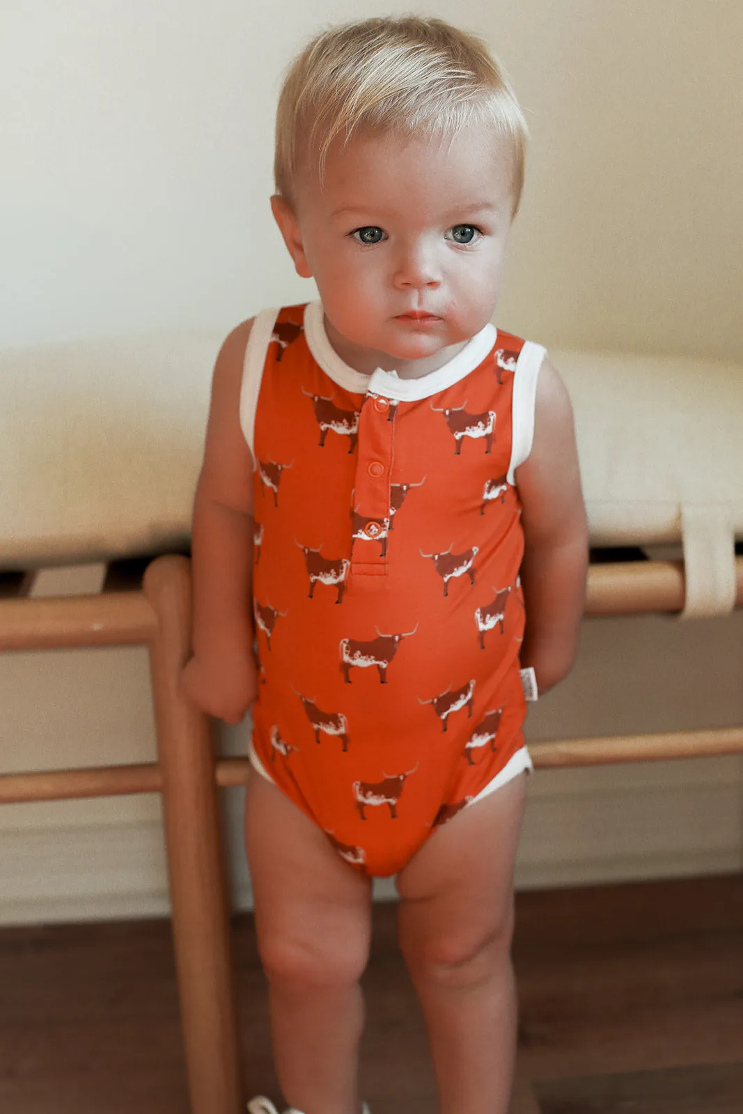 Longhorn Bamboo Henley Onesie with Snaps