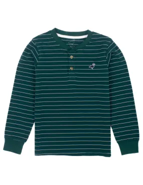 LS Kennon Striped Henley Hunter Green