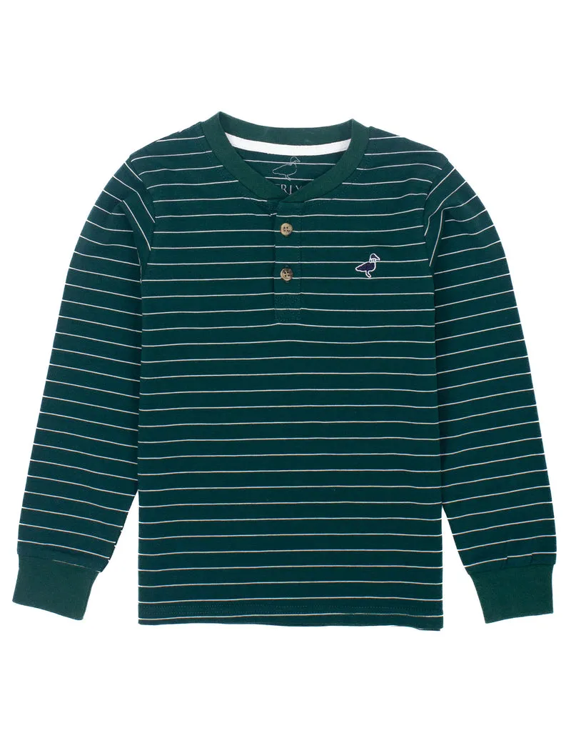 LS Kennon Striped Henley Hunter Green