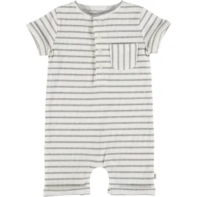 Me & Henry Grey & White Ribbed Stripe Camborne Henley Romper