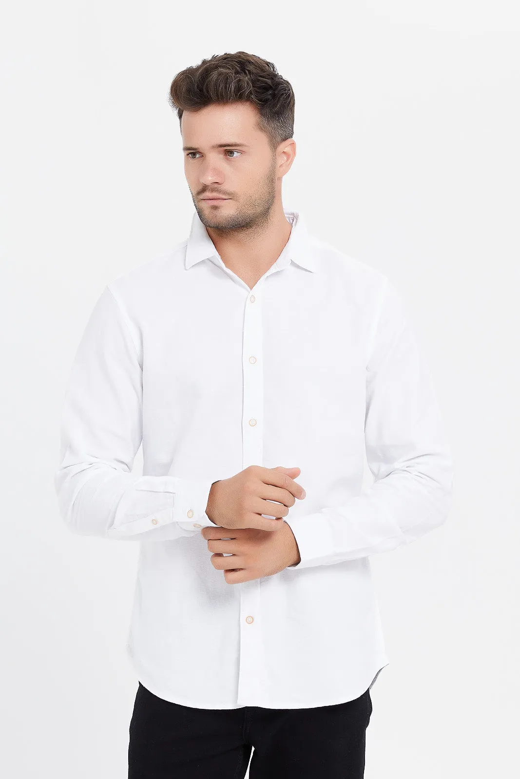 Men White Cotton Dobby Shirt