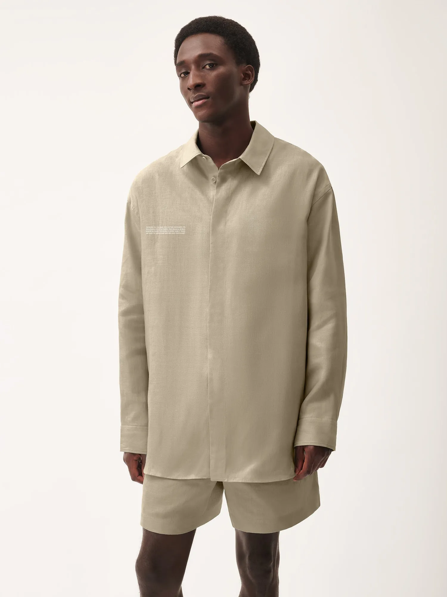 Mens DNA Linen Collared Long Sleeve Shirt—cliff beige