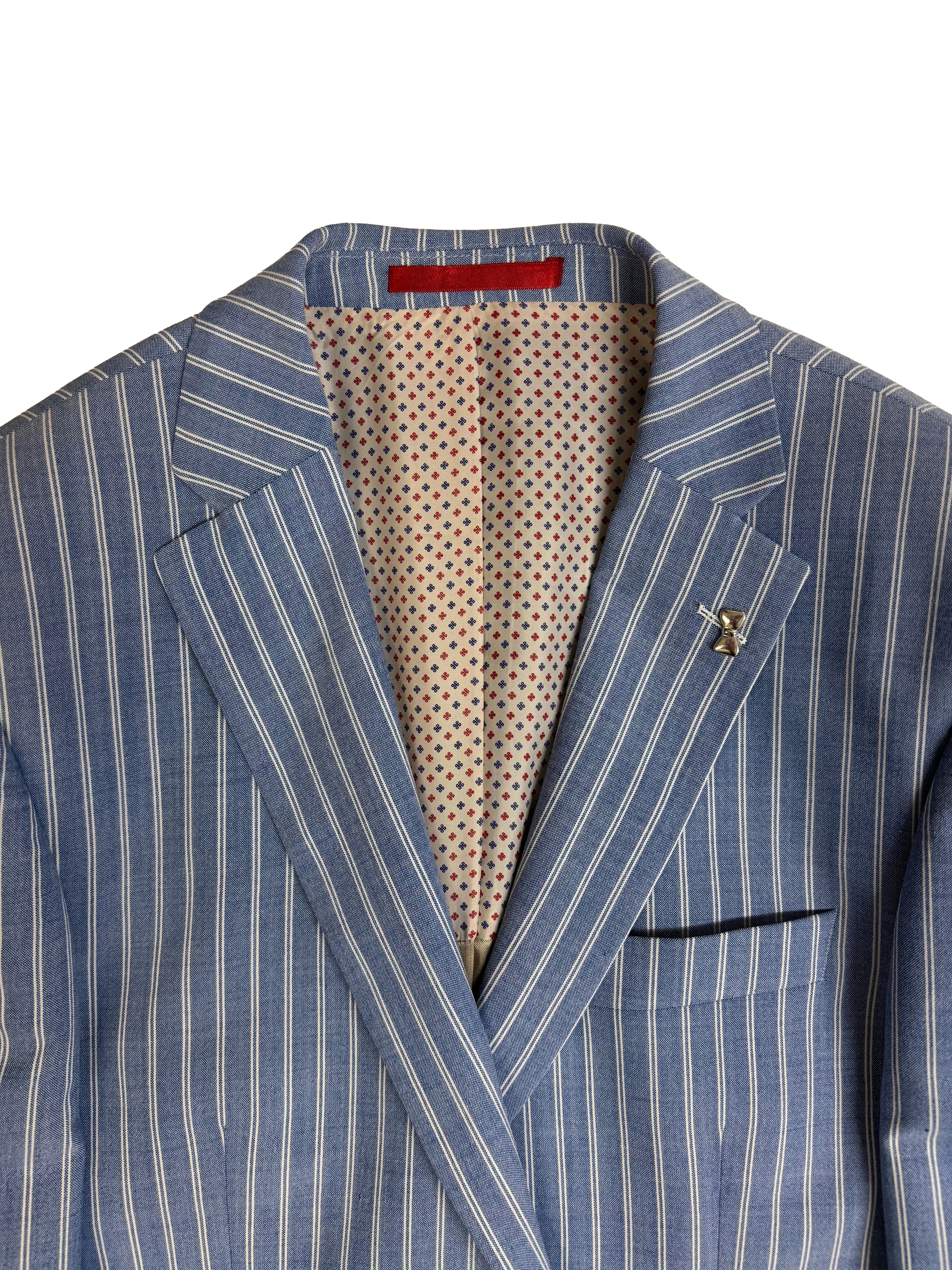 Men's Light Blue Wool Striped Boating Jacket