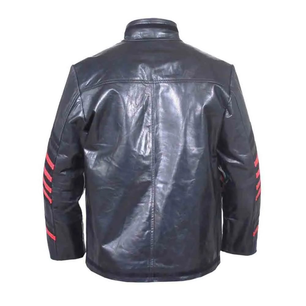 Men's REAL Cowhide LEATHER Black and Red Steampunk Jacket Military Tunic Jackets