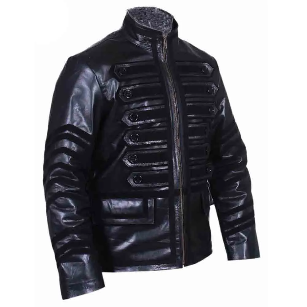 Men's REAL Cowhide LEATHER Black Steampunk Jacket Military Tunic Jackets