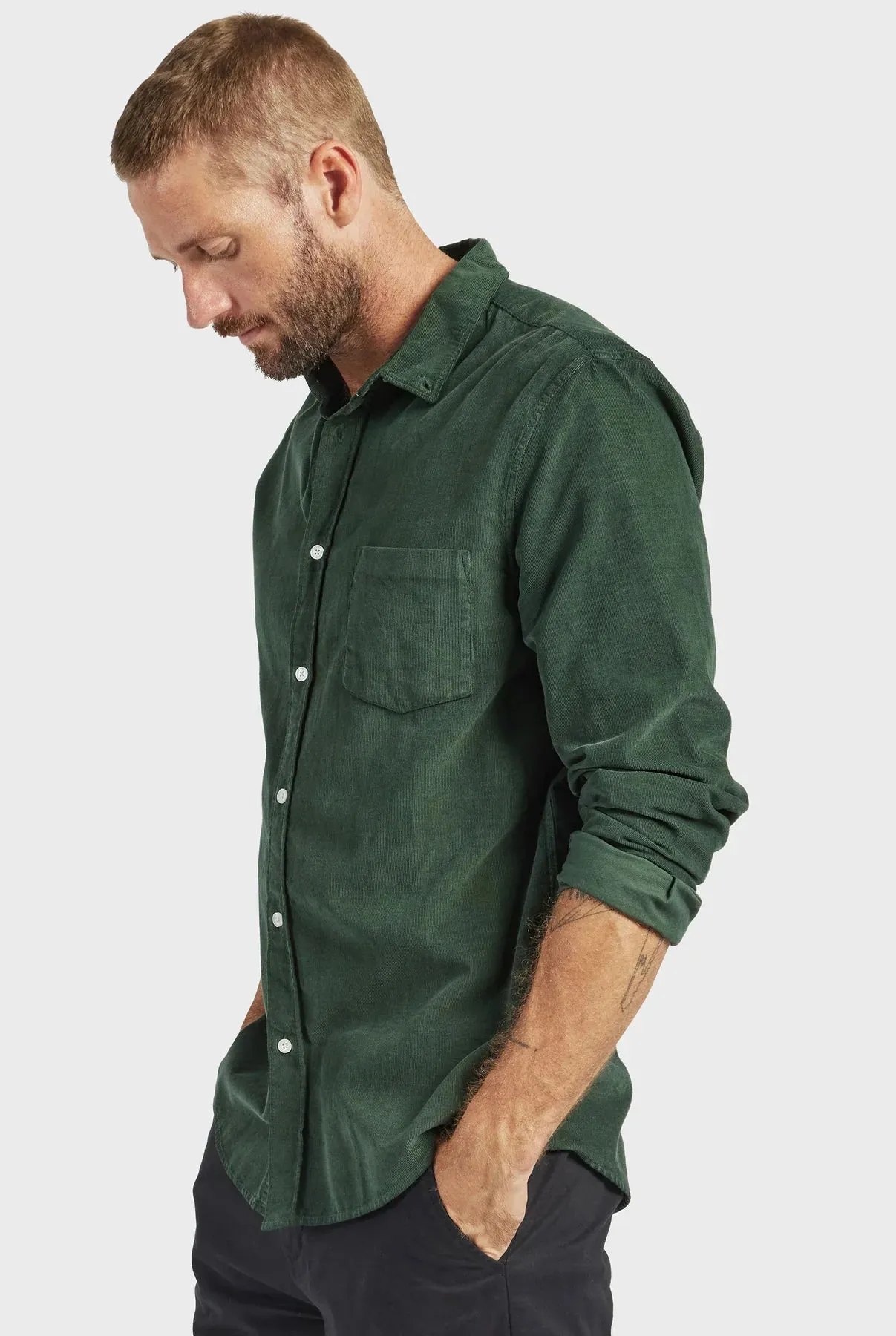 Micro Cord Shirt in Sherwood Green