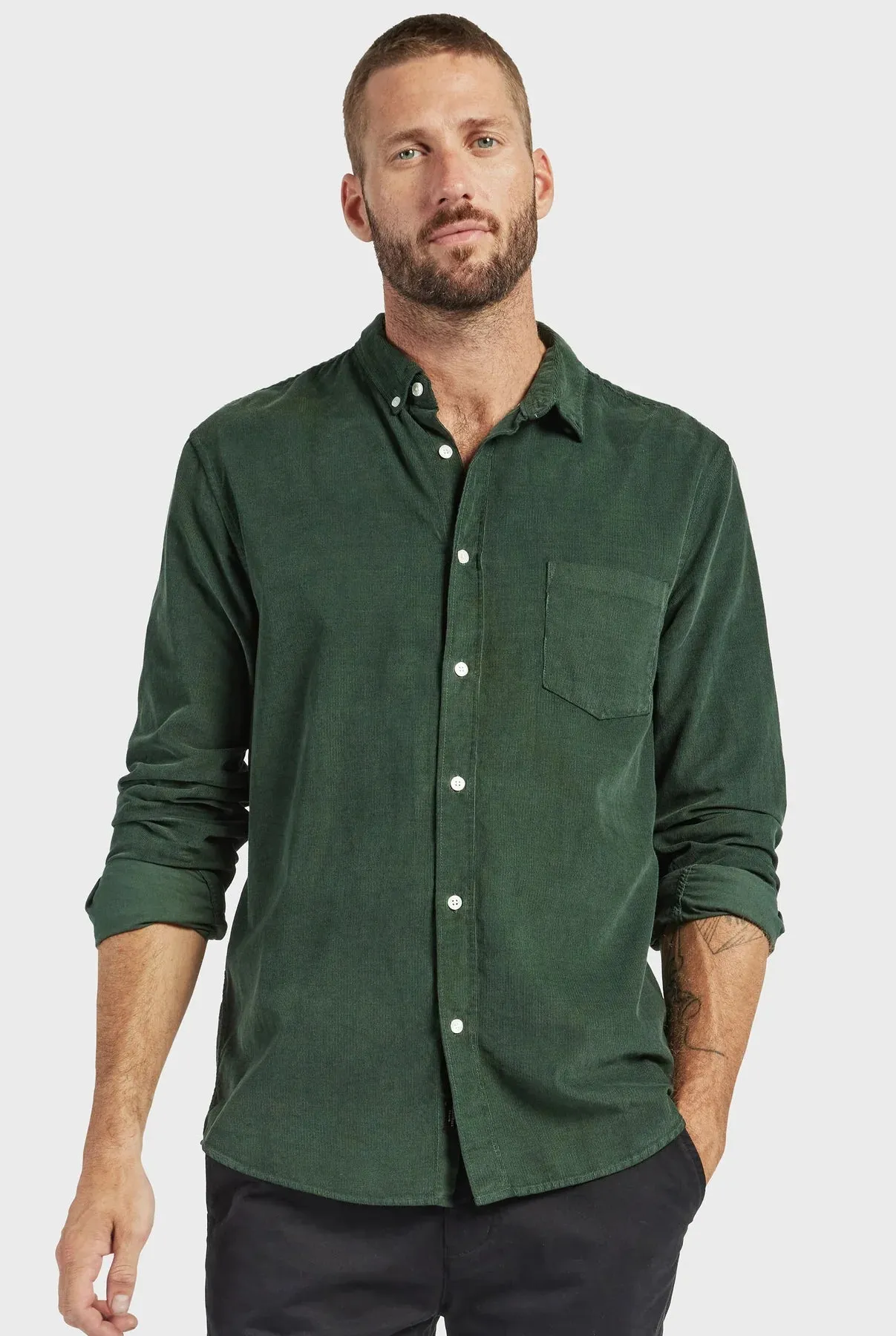 Micro Cord Shirt in Sherwood Green