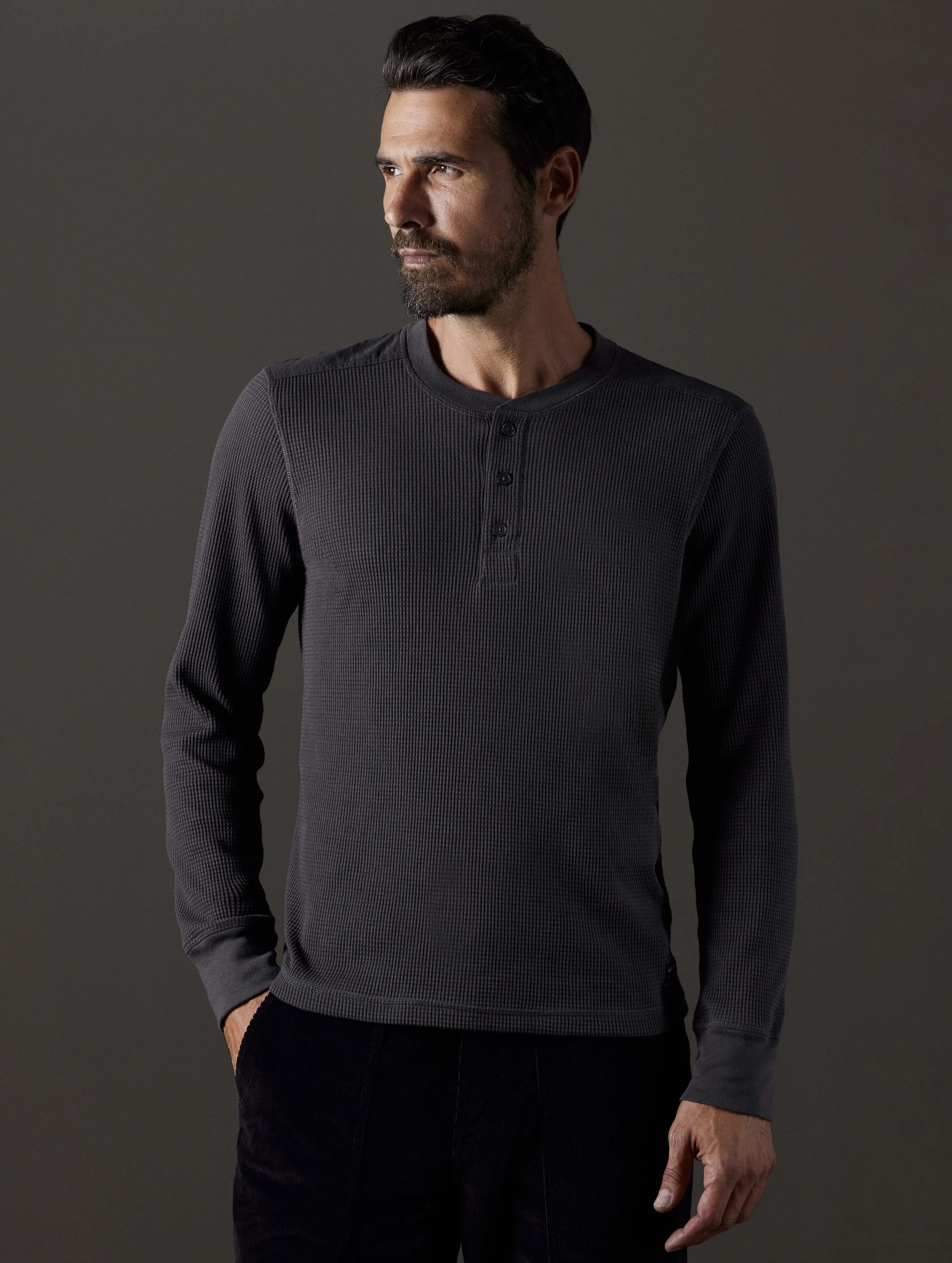 Milford Waffle Henley - Graphite