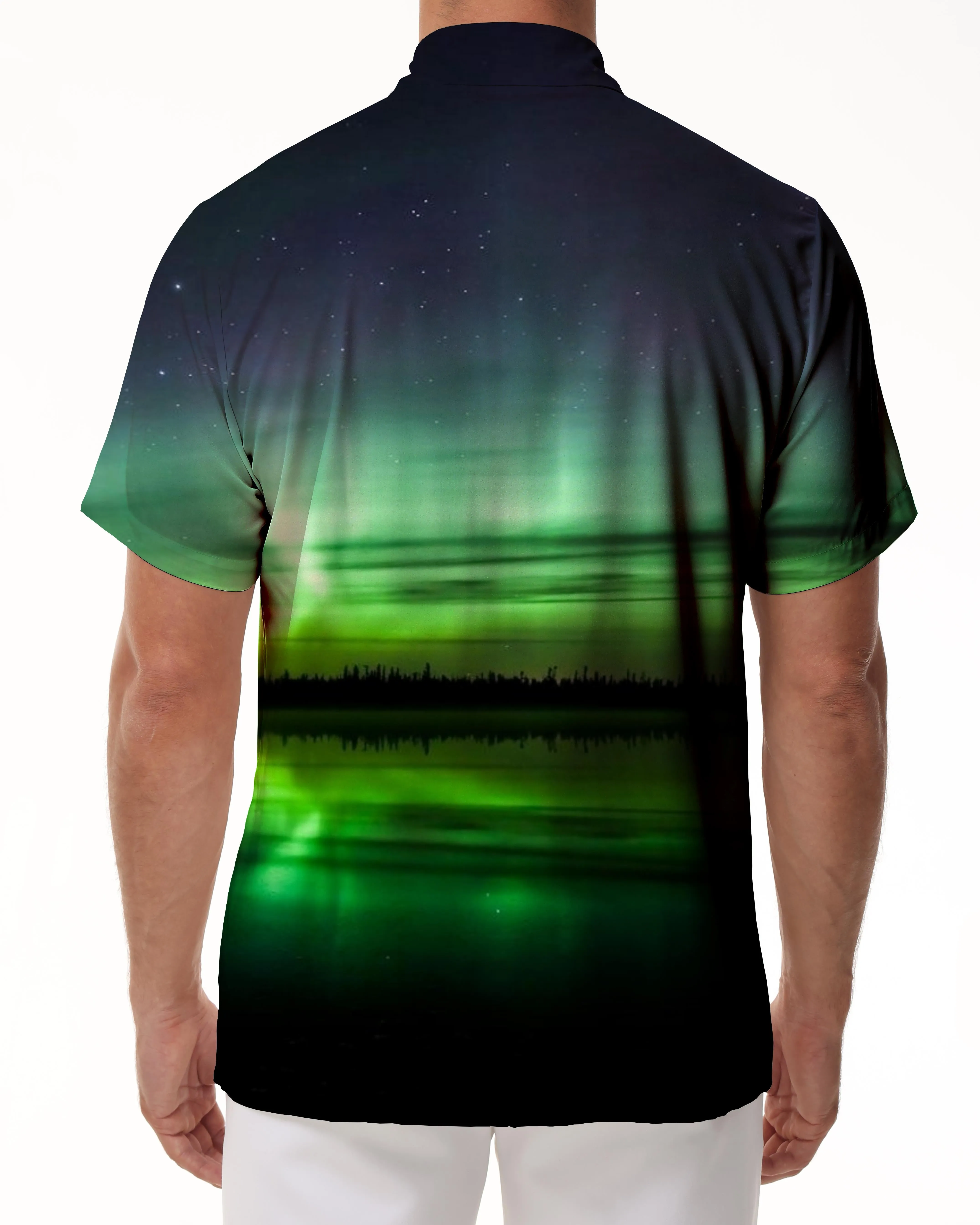 Mixed Color Mens Casual Aurora Borealis Shirt Short Sleeves Regular Fit Fashion Camping Beach Shirt