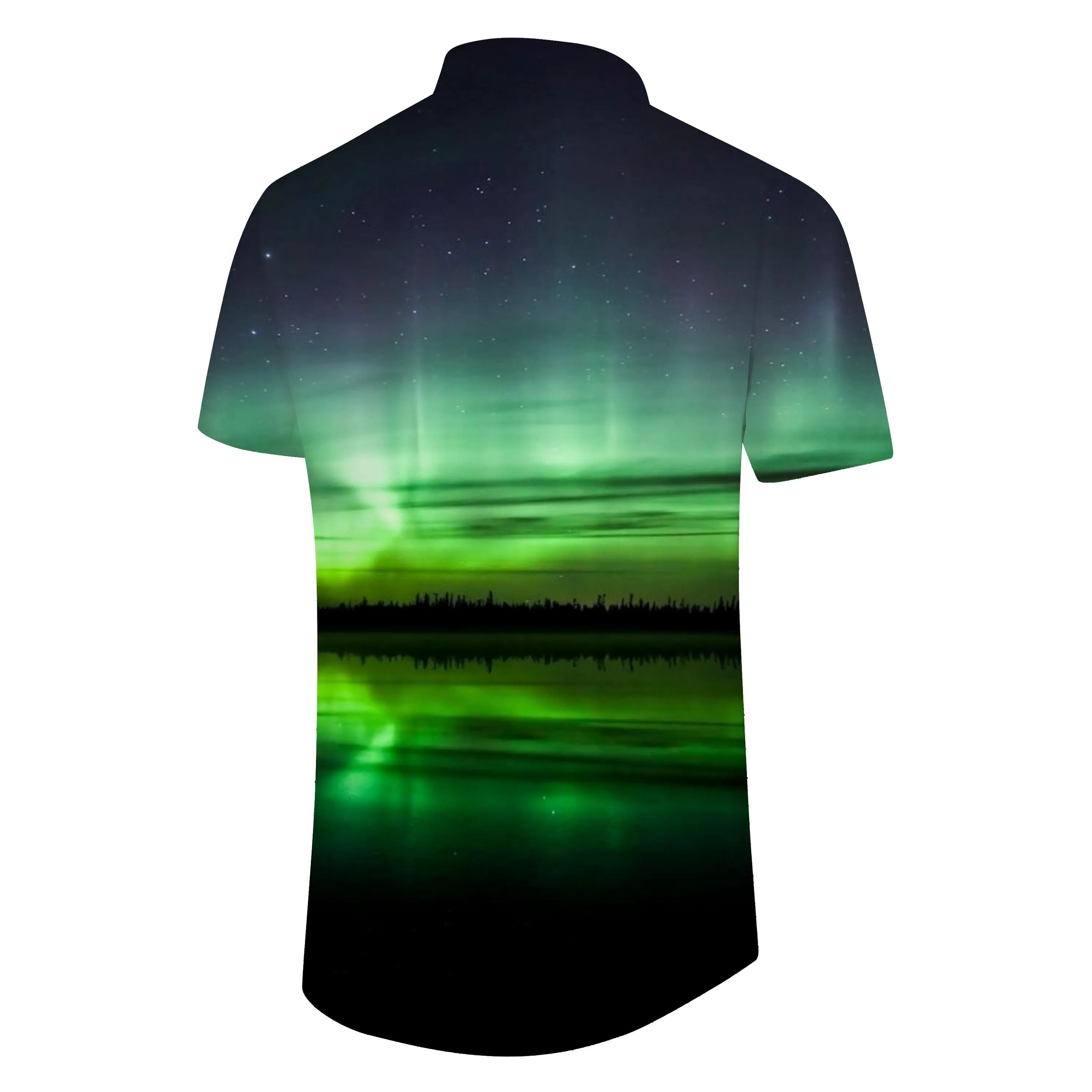 Mixed Color Mens Casual Aurora Borealis Shirt Short Sleeves Regular Fit Fashion Camping Beach Shirt