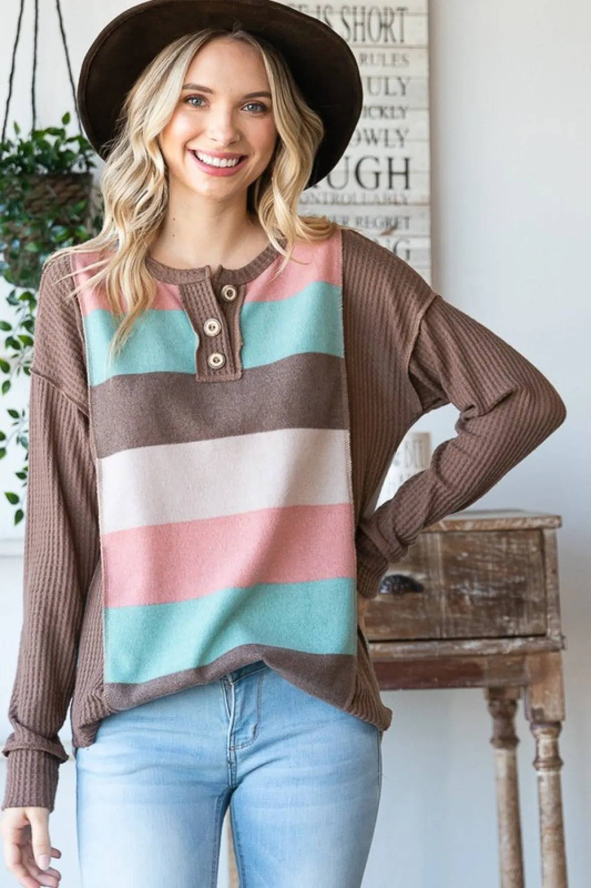 Multi Color Stripe Waffle Knit Top