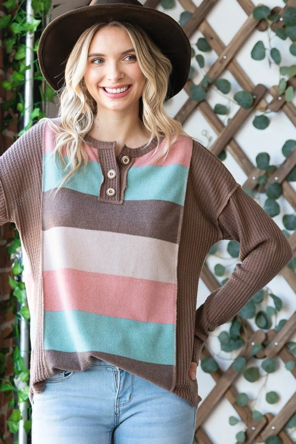 Multi Color Stripe Waffle Knit Top