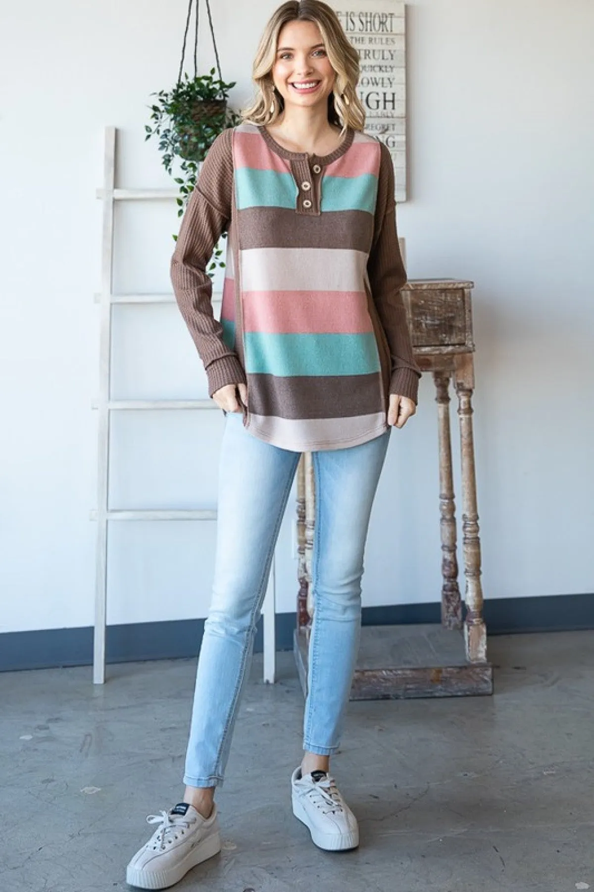 Multi Color Stripe Waffle Knit Top