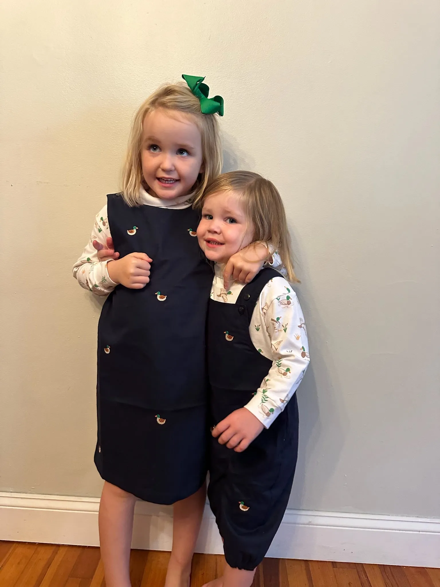 Navy Mallard Ducks Twill Long Overall Romper