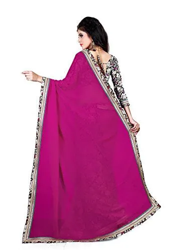 Oomph! Women's Georgette Sarees Party Wear/Fancy Georgette Sarees/Printed Georgette Sarees - Magenta &amp; Porpoise Grey