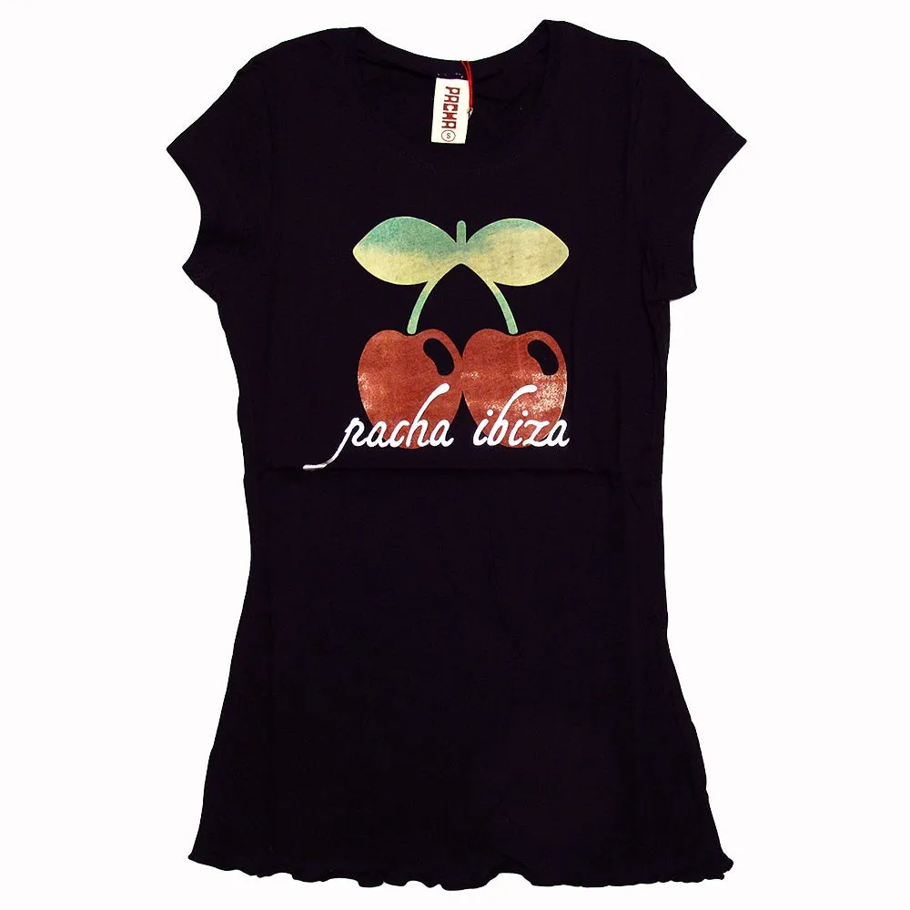 Pacha Watercolour Cherry Women's Black T-Shirt
