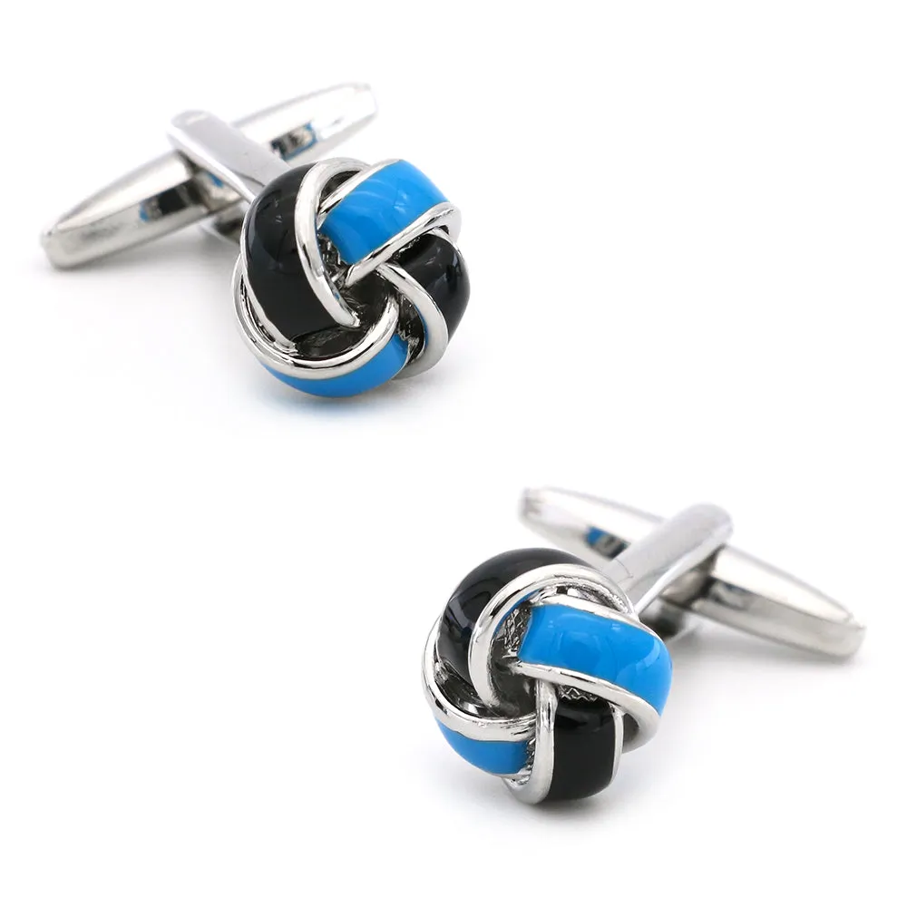 Pierrepont Blue & Black Knot Rhodium Plated Cufflinks