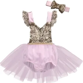 Pink and Sequins Romper with Romantic Tutu #1000864