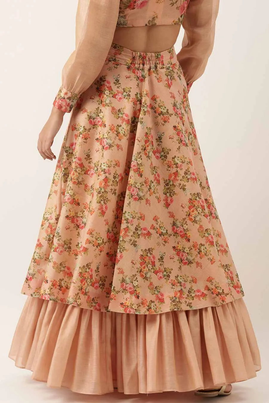 Pink Chanderi Printed Top and Skirt Set