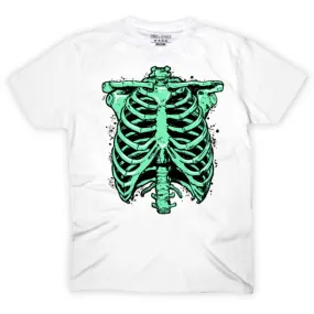 Pins & Bones Skeleton Shirt, Rib Cage and Inner Bones, Skeleton Clothing Themed White Cotton T-Shirt