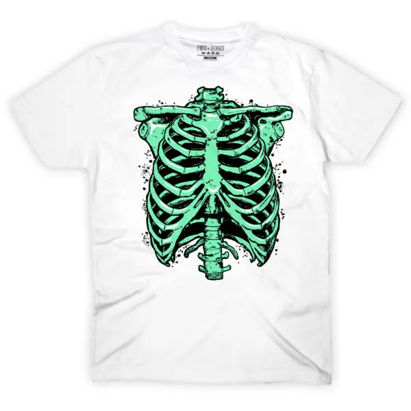 Pins & Bones Skeleton Shirt, Rib Cage and Inner Bones, Skeleton Clothing Themed White Cotton T-Shirt