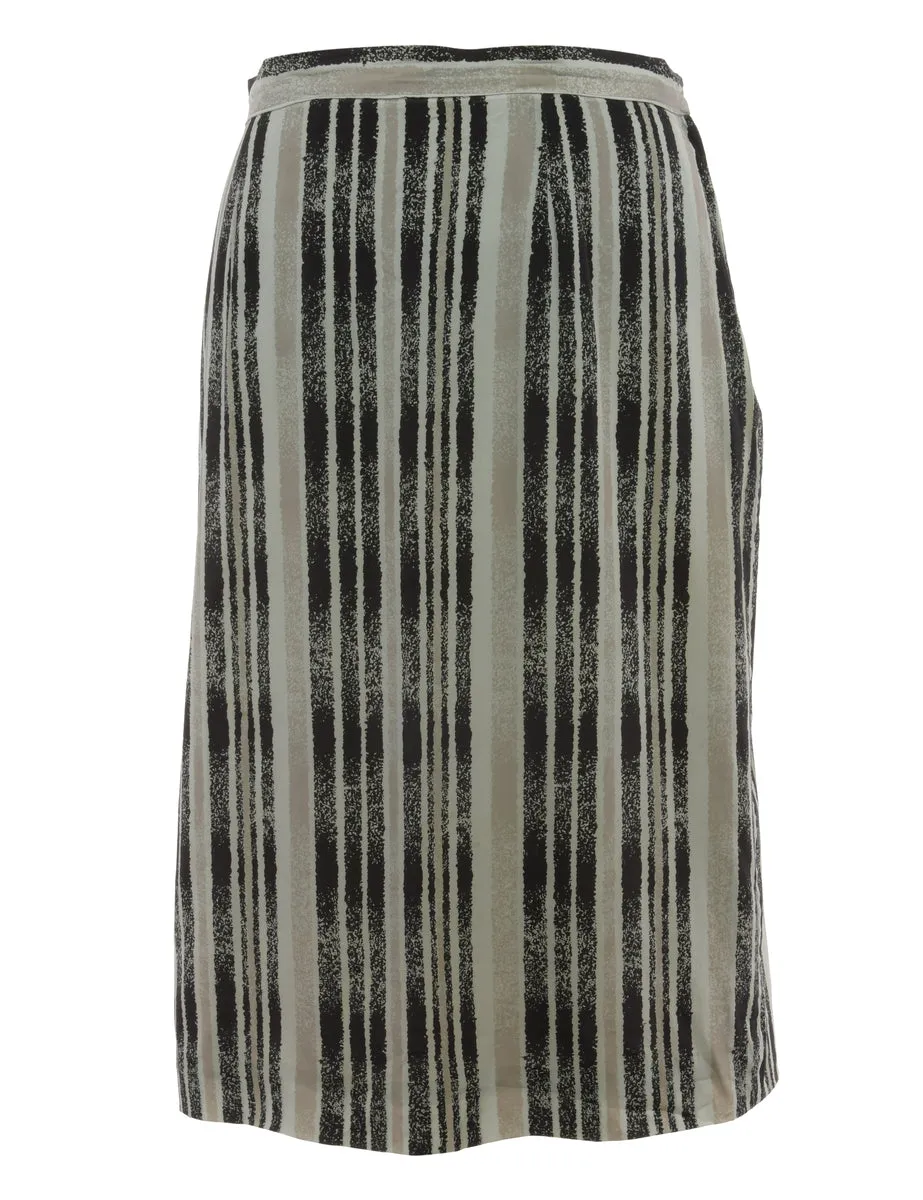 Pinstriped Black & Grey Midi Skirt - M