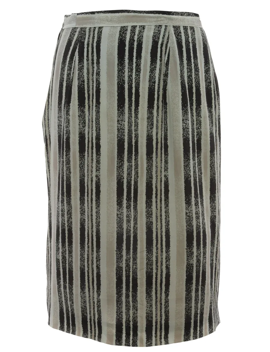 Pinstriped Black & Grey Midi Skirt - M