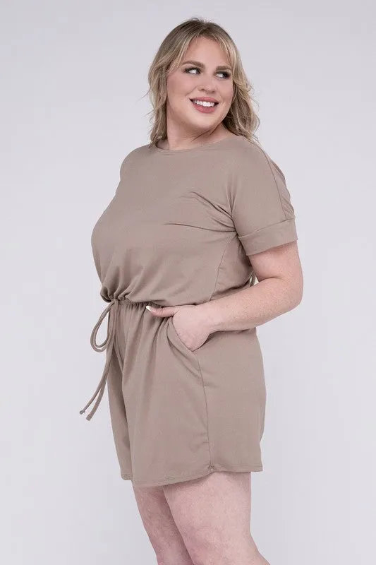 Plus Size Brushed DTY Romper with Pockets