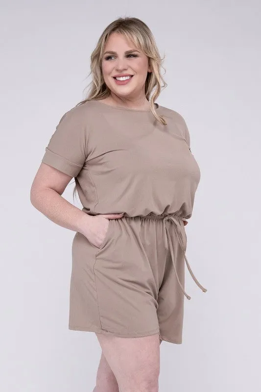 Plus Size Brushed DTY Romper with Pockets