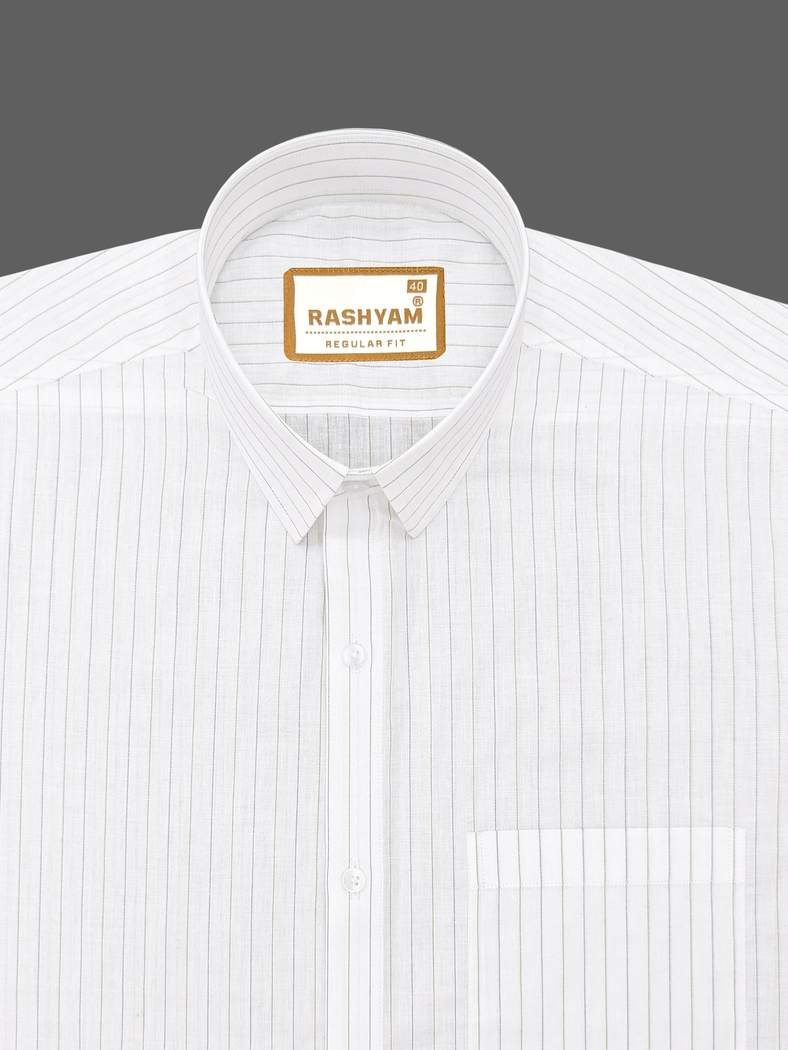 Premium Navy And Green Stripe On White Cotton Formal Shirt For Men