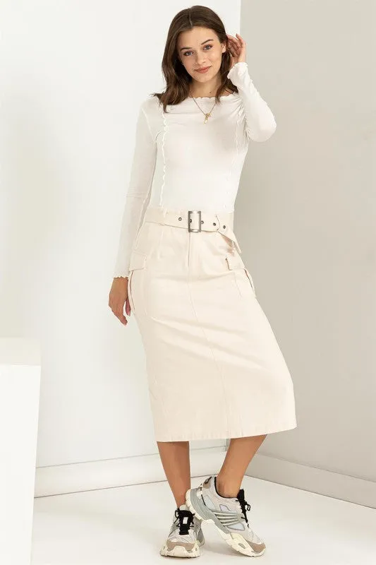 Professional Poise Buckled Belt Cargo Skirt