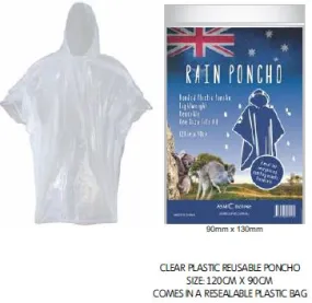 Rain Poncho Clear Plastic Reusable Hooded Poncho In Bag